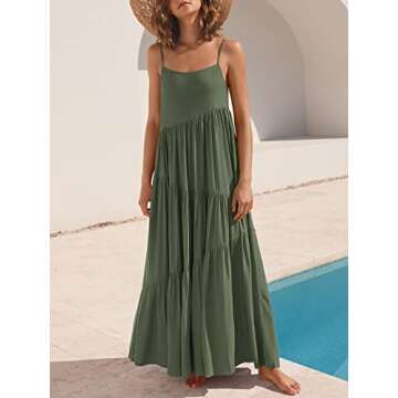 ANRABESS Women Summer Casual Loose Sleeveless Sundress - Olive Green Maxi Dress