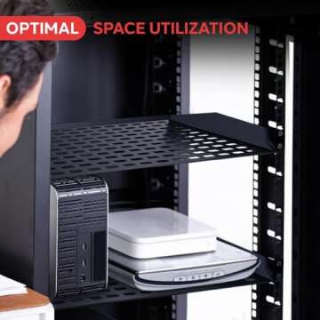 Pyle 19-Inch 1U Server, Vented Shelves for Good Air Circulation Cantilever Wall Rack, Universal Device, Cabinet Shelf, Computer Case Mounting Tray, Black (PLRSTN14U)