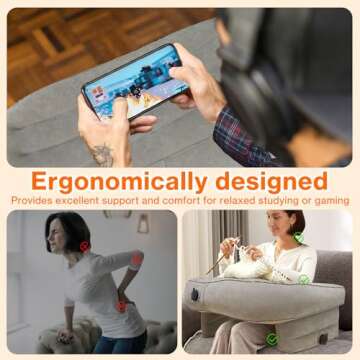 Reading Pillow for Gaming, Gaming Pillow for Bed, Extra Large Reading & Gaming Pillow, Inflatable Lap Desk Pillow for Reading, Portable Bed Rest Pillow for Adult, Working in Bed Floor Sofa(Grey)