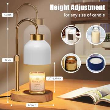 seenlast Candle Warmer Lamp with 2 Bulbs, Candle Warmer with Dimmer Adjustable Height,Mothers Day Gifts,Electric Wax Warmer Vintage Home Decor,2/4/8H Timer,Wax Melt Warmer for Scented Jar Candles