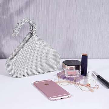 Desy & Feeci Women's Evening Bag- Upgraded Larger Size Full Rhinestones Bling Wrist Clutch Purse for Party Wedding Date Night