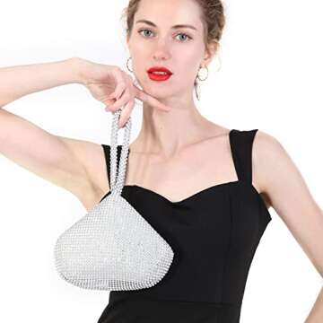 Desy & Feeci Women's Evening Bag- Upgraded Larger Size Full Rhinestones Bling Wrist Clutch Purse for Party Wedding Date Night