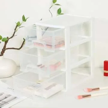 Gonice 3 Drawer Storage Organizer, White Plastic Drawer Storage Organizer, Small Drawer Desktop Orga...