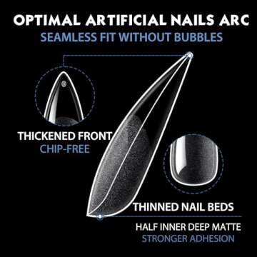 UNA GELLA Medium Stiletto Nails Press On 504Pcs Medium Stiletto Nail Tips Full Cover Pre-matte Stiletto Gel Press On Nails Clear Fake False Nails For Nail Extensions Home Nail Art Salon 12 Sizes