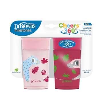 Dr. Brown's Milestones Cheers 360 Cup Spoutless Transition Cup, Travel Friendly & Leak-Free Sippy Cu...
