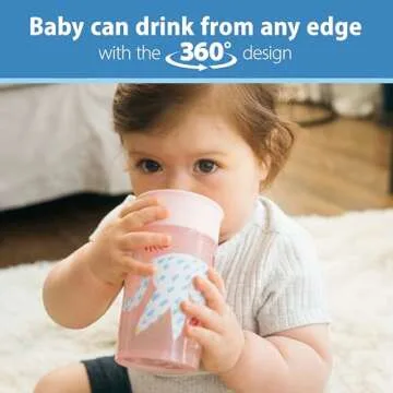 Dr. Brown's Milestones Cheers 360 Cup Spoutless Transition Cup, Travel Friendly & Leak-Free Sippy Cup, Pink Leopard – Red Lemur, 10 oz/300 mL, 2 count (1 pack)