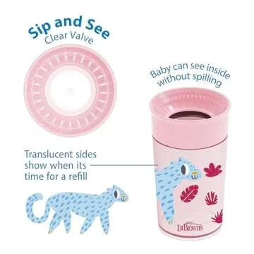 Dr. Brown's Milestones Cheers 360 Cup Spoutless Transition Cup, Travel Friendly & Leak-Free Sippy Cup, Pink Leopard – Red Lemur, 10 oz/300 mL, 2 count (1 pack)