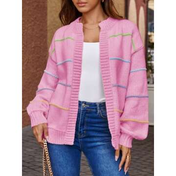 Saodimallsu Womens Color Block Cardigan Sweater Striped Open Front 2024 Fall Chunky Trendy Knit Loos...