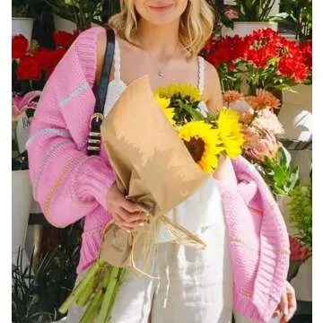 Saodimallsu Womens Color Block Cardigan Sweater Striped Open Front 2024 Fall Chunky Trendy Knit Loose Sweater Coats Pink