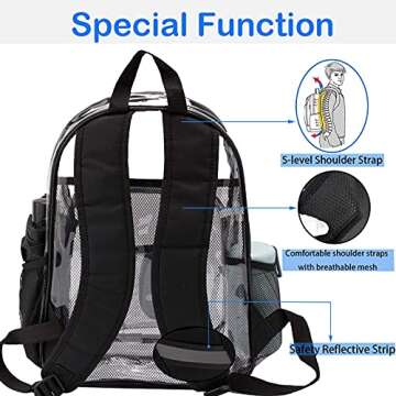 BAJNOKOU Clear Backpack Heavy Duty Pvc Bookbag for School - See Through Transparent Stadium Approved Backpacks for Women Concert Sport Venues Work Travel,Black