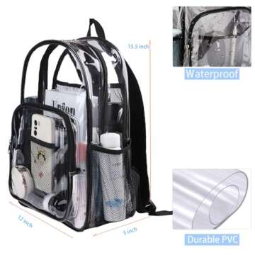 BAJNOKOU Clear Backpack Heavy Duty Pvc Bookbag for School - See Through Transparent Stadium Approved Backpacks for Women Concert Sport Venues Work Travel,Black