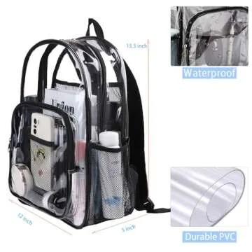 BAJNOKOU Clear Backpack Heavy Duty Pvc Bookbag for School - See Through Transparent Stadium Approved Backpacks for Women Concert Sport Venues Work Travel,Black