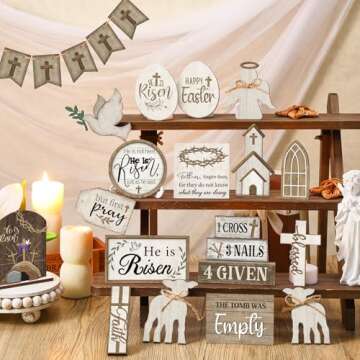 Yuntau 24 Pcs Easter Tiered Tray Decor - Rustic Wooden Signs for Home