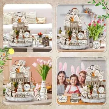 Yuntau 24 Pcs Easter Wooden Tiered Tray Decor