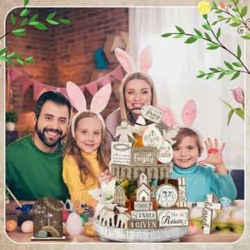 Yuntau 24 Pcs Easter Wooden Tiered Tray Decor
