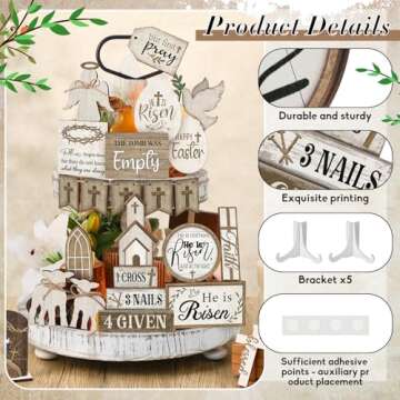 Yuntau 24 Pcs Easter Wooden Tiered Tray Decor