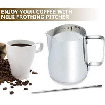 CAMKYDE 12oz Stainless Steel Frothing Pitcher for Baristas
