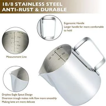 CAMKYDE 12oz Stainless Steel Frothing Pitcher for Baristas
