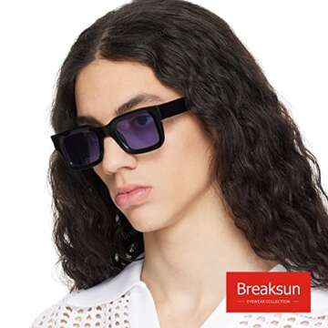 Breaksun Thick Rectangle Sunglasses for Women Men Fashion Chunky Square Sunnies 90s Retro Shades Small Face Sunglasses (Black/Marble pattern leg/Purple lens)