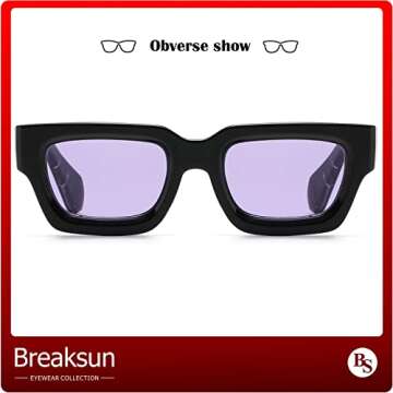 Breaksun Thick Rectangle Sunglasses for Women Men Fashion Chunky Square Sunnies 90s Retro Shades Small Face Sunglasses (Black/Marble pattern leg/Purple lens)