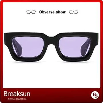 Breaksun Thick Rectangle Sunglasses for Women Men Fashion Chunky Square Sunnies 90s Retro Shades Small Face Sunglasses (Black/Marble pattern leg/Purple lens)