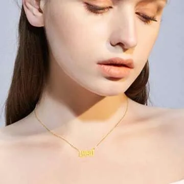 SKQIR Birth Years Necklace,Initial Year Number Pendant Necklace Gold Plated Birthday Gift Charm Friendship Old English Arabic Mumerals Stainless Steel Necklace Jewelry for Women Girl（Gold,1999）