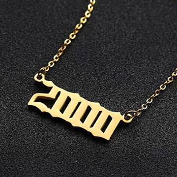SKQIR Birth Years Necklace,Initial Year Number Pendant Necklace Gold Plated Birthday Gift Charm Friendship Old English Arabic Mumerals Stainless Steel Necklace Jewelry for Women Girl（Gold,1999）