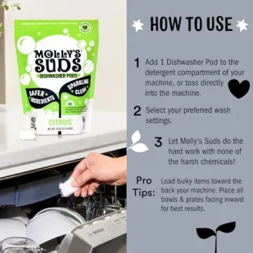Molly's Suds Dishwasher Pods Eco-Friendly & Residue-Free 60 Tabs