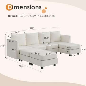 YOUDENOVA 106'' Modular Sectional Sofa, 7 Seats Couch Set with Storage, U Shaped Sofa Couch with USB...