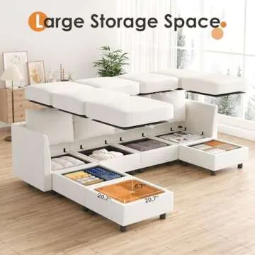 YOUDENOVA 106'' Modular Sectional Sofa, 7 Seats Couch Set with Storage, U Shaped Sofa Couch with USB Charging Port, Modern Comfy Chenille Couch for Living Room, Beige