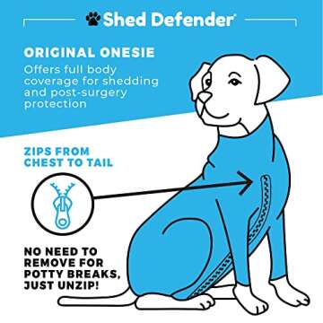 Shed Defender Original Dog Onesie - Seen on Shark Tank, Contains Shedding, Designed in USA, Recovery Suit for Dogs, Post-Surgery Shirt, Anxiety Vest Calming Shirt, Hot Spot Allergy, Vet Approved