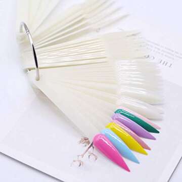 2 Sets 100 Tips Fan Shape Plastic Nail Art Tips Display Polish Board Display Practice Sticks with Me...