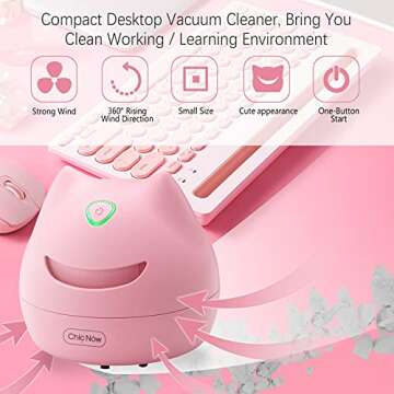 Chic Now Desktop Vacuum Cleaner,USB Charging Mini Desk Vacuum with Vacuum Cleaning Brush，Portable Mini Table Vacuum Cleaner, Best for Cleaning Crumbs, Eraser Residue Etc