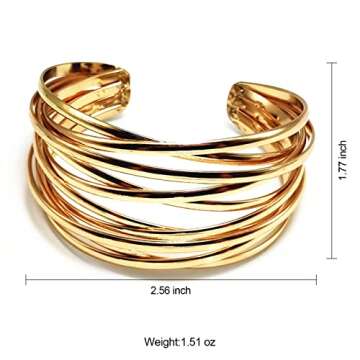 YBMYCM Chunky Gold Cuff Bracelet for Women Gold Line Web Wrist Cuff Bangle Bracelet Fashion Costume Jewelry