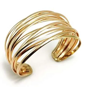 YBMYCM Chunky Gold Cuff Bracelet for Women Gold Line Web Wrist Cuff Bangle Bracelet Fashion Costume Jewelry