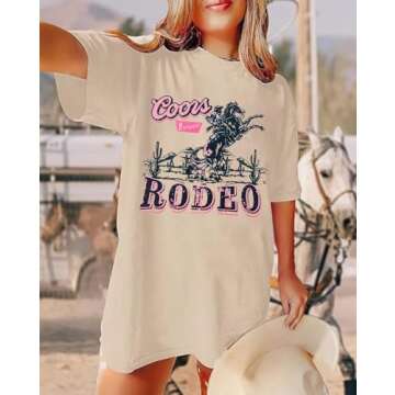 Women's Western Cowboy Shirts Vintage Rodeo Graphic Oversized Tops Country Music Tees Short Sleeve C...