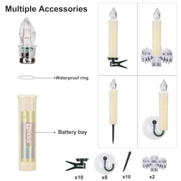 10 PCS LED Window Flameless Taper Candle, Battery Operated Christmas Tree Candle Lights with Remote Timer, Flickering Tree Candles Ideal for Christmas Garden Wedding Birthday Party Decoration
