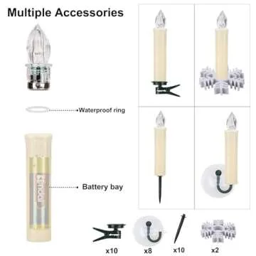 10 PCS LED Window Flameless Taper Candle, Battery Operated Christmas Tree Candle Lights with Remote Timer, Flickering Tree Candles Ideal for Christmas Garden Wedding Birthday Party Decoration