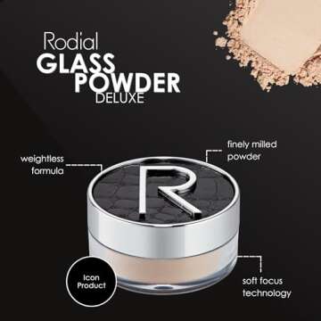 Rodial Glass Powder Mini 0.10oz., Skin Perfecting Loose Face Powder, Creamy Formula for a Natural Luminosity Glow, Finishing Powder for a Flawless Skin Look, Setting Powder