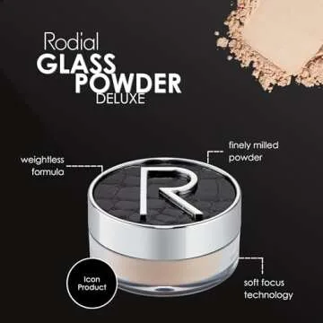 Rodial Glass Powder Mini 0.10oz., Skin Perfecting Loose Face Powder, Creamy Formula for a Natural Luminosity Glow, Finishing Powder for a Flawless Skin Look, Setting Powder