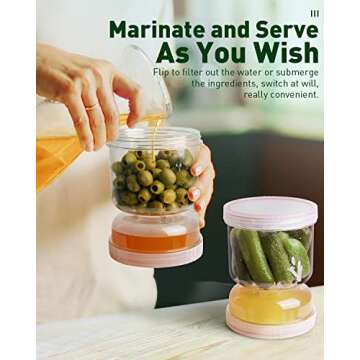 AI.xibu Pickle Jar with Strainer Flip,40oz Pickle Flip Jar With Double Leak Proof,Food Storage Container of Pickles(2PCS)
