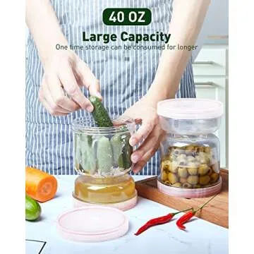 AI.xibu Pickle Jar with Strainer Flip,40oz Pickle Flip Jar With Double Leak Proof,Food Storage Container of Pickles(2PCS)