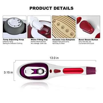 [Upgraded Version]Professional Handheld Garment Steamers, Steam Iron, Portable Iron, Iron with steamer, Fast Heat-up Powerful Iron Steamer with Ceramic Soleplate for Home and Travel, Purple