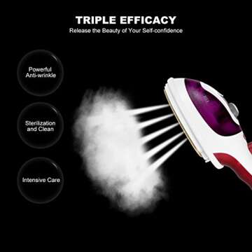 [Upgraded Version]Professional Handheld Garment Steamers, Steam Iron, Portable Iron, Iron with steamer, Fast Heat-up Powerful Iron Steamer with Ceramic Soleplate for Home and Travel, Purple