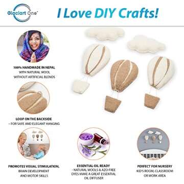 GLACIART ONE Hot Air Balloon & Cloud Decoration | Hanging Wall Decor, Bedroom Wall Banners, Room Accessories or Ceiling Mobile | Use for Garland or Crib | Great Gift Idea