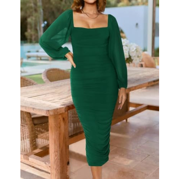 ZESICA Sexy Ruched Bodycon Midi Dress for Every Occasion