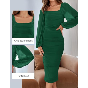 ZESICA Sexy Ruched Bodycon Midi Dress for Every Occasion