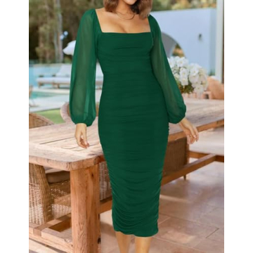 ZESICA Sexy Ruched Bodycon Midi Dress for Every Occasion
