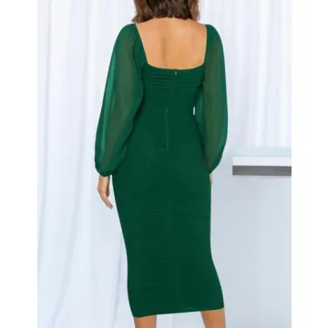 ZESICA Sexy Ruched Bodycon Midi Dress for Every Occasion