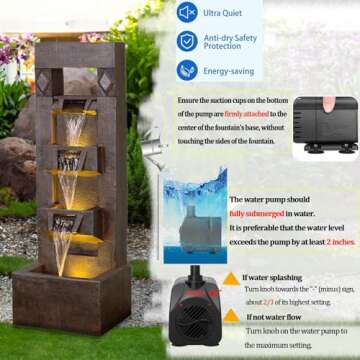 SERBILHOME 40.94’Tall Water Fountain Outdoor Clearance with Lights Pump,4 Tier Waterfall Fountain Garden Outdoor Fountains and Waterfalls for Garden,Backyard,Patio,Office,Home Decor